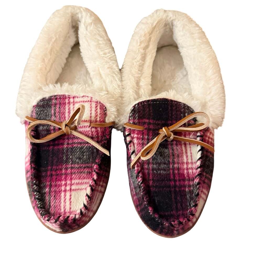 Sonoma Women's Plaid Faux Sherpa Moccasin Slippers size 7